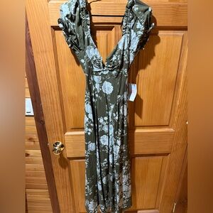 Elegant Olive Floral Maxi Dress